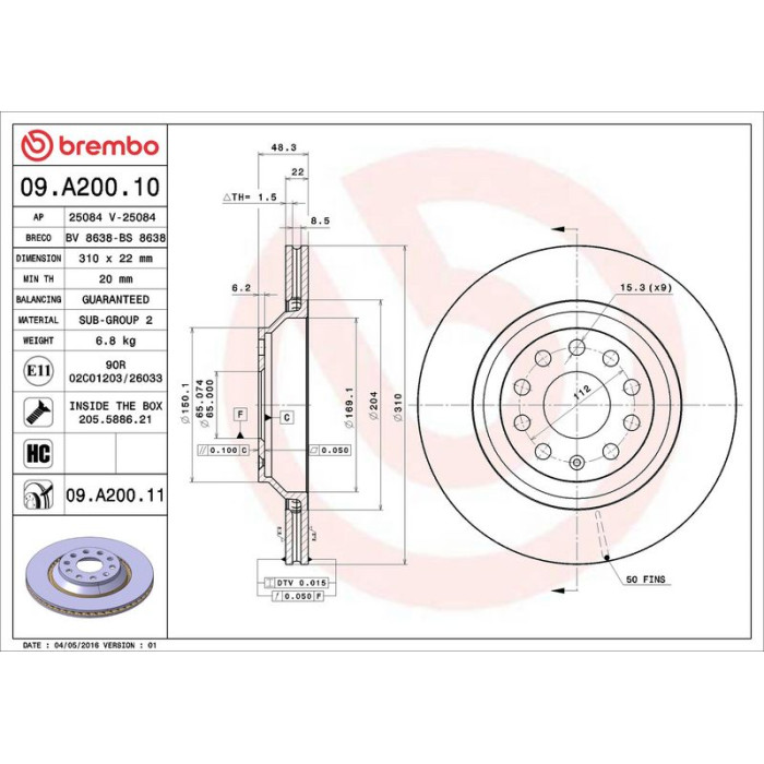 Brembo Bremsscheibe 09.A200.10 Brembo Bremsscheibe 09.A200.10