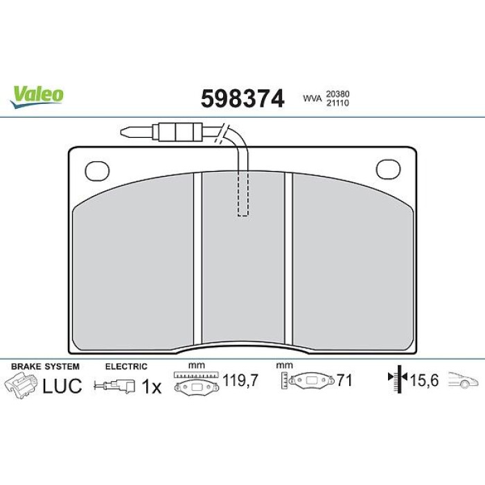 Valeo Bremsbelagsatz 598374 Valeo Bremsbelagsatz 598374