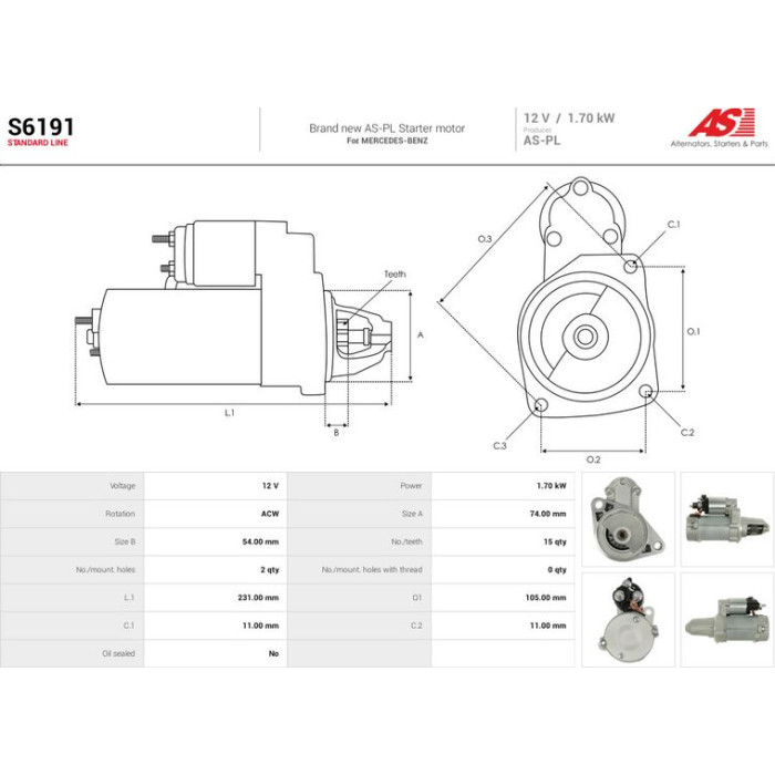 S6191 AS-PL Anlasser (Starter) S6191 S6191 AS-PL Anlasser (Starter) S6191