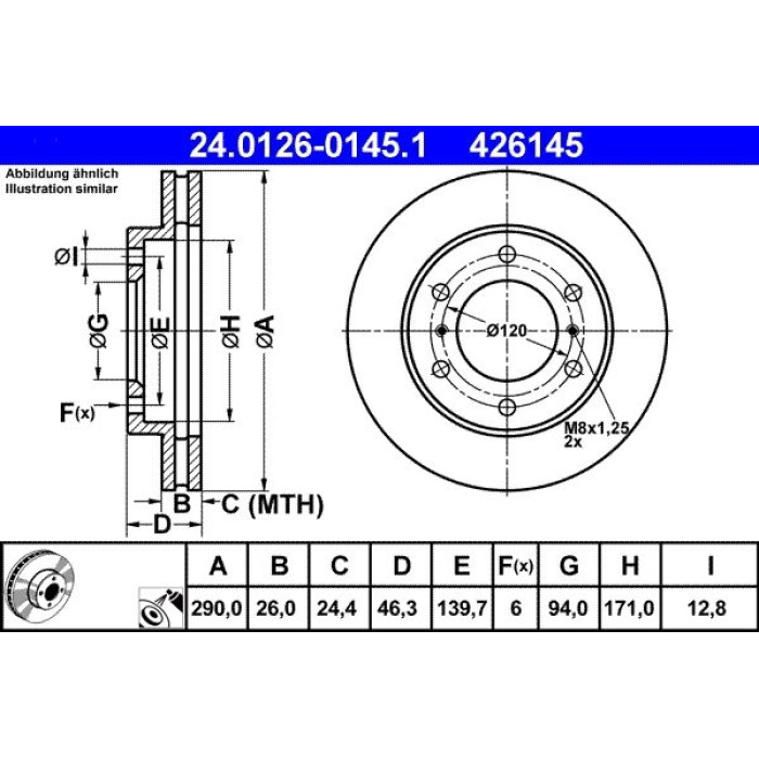 ATE Bremsscheibe Mitsubishi Vorderachse Pajero 2.5-3.2Di-D/3.5-3.8 00 24.0126-0145.1 ATE Bremsscheibe Mitsubishi Vorderachse Pajero 2.5-3.2Di-D/3.5-3.8 00 24.0126-0145.1