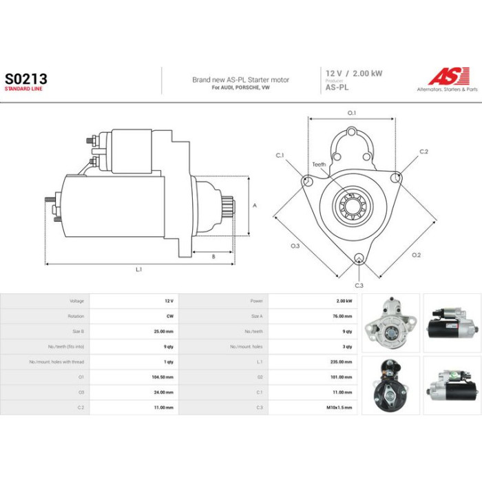 S0213 AS-PL Anlasser (Starter) S0213