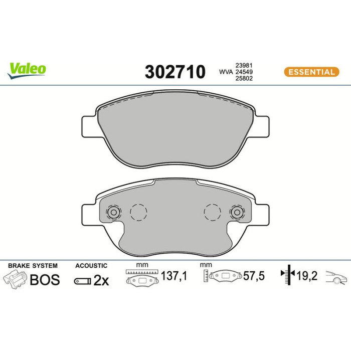 Valeo Bremsbelagsatz 302710 Valeo Bremsbelagsatz 302710