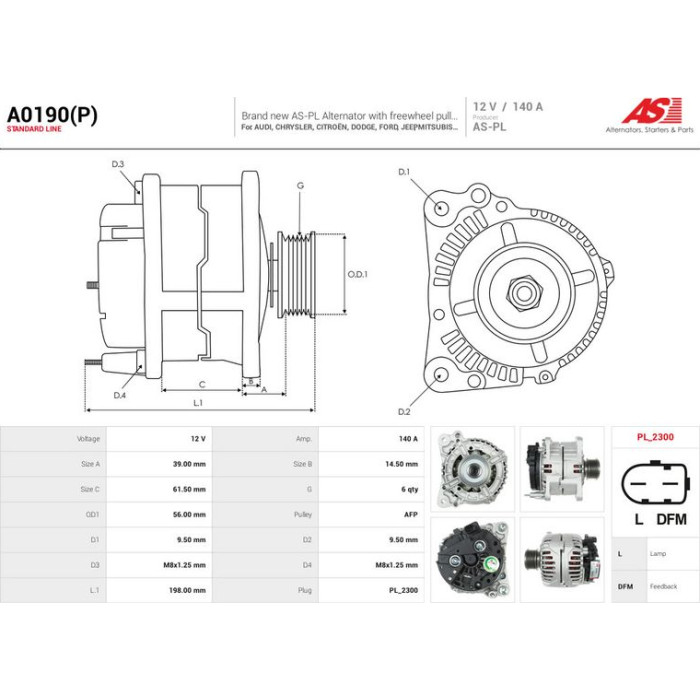 A0190(P) AS-PL Lichtmaschine (Generator) A0190(P)