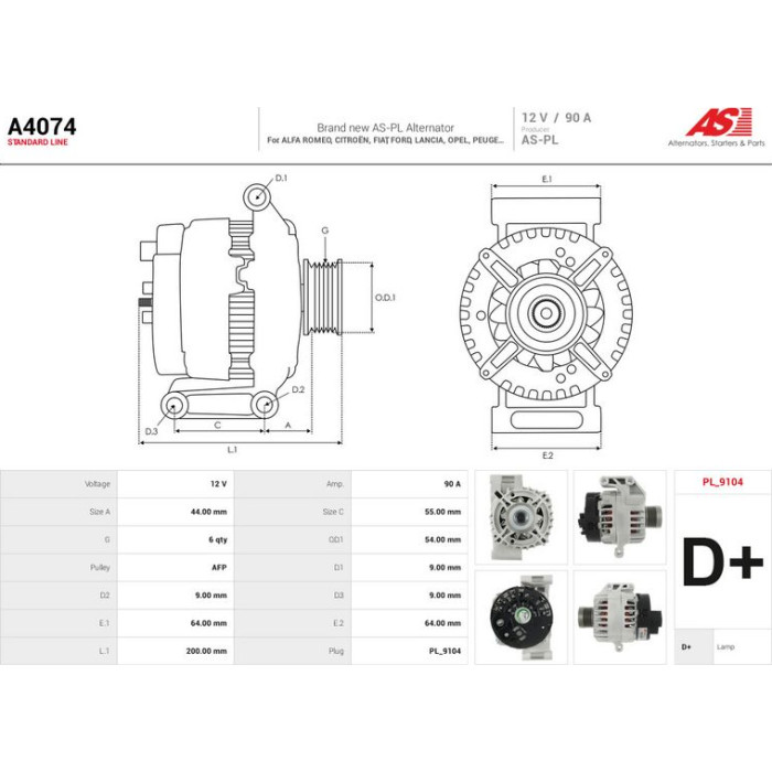 A4074 AS-PL Lichtmaschine (Generator) A4074