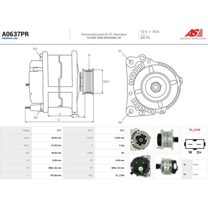 A0637PR AS-PL Lichtmaschine (Generator) A0637PR A0637PR AS-PL Lichtmaschine (Generator) A0637PR