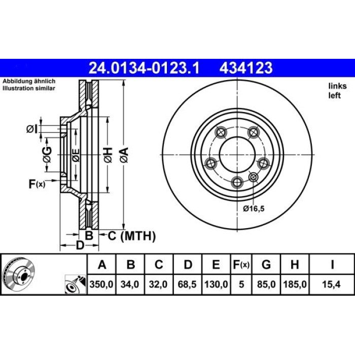 ATE Bremsscheibe Porsche Vorderachse Cayenne/Touareg 18 Le 24.0134-0123.1 ATE Bremsscheibe Porsche Vorderachse Cayenne/Touareg 18 Le 24.0134-0123.1