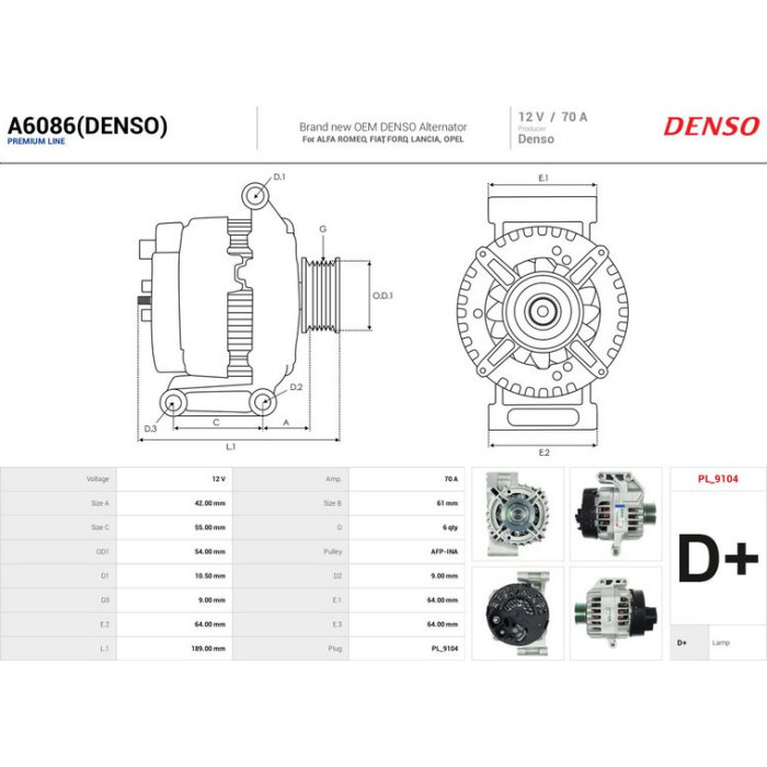 A6086(DENSO) AS-PL Lichtmaschine (Generator) A6086(DENSO) A6086(DENSO) AS-PL Lichtmaschine (Generator) A6086(DENSO)
