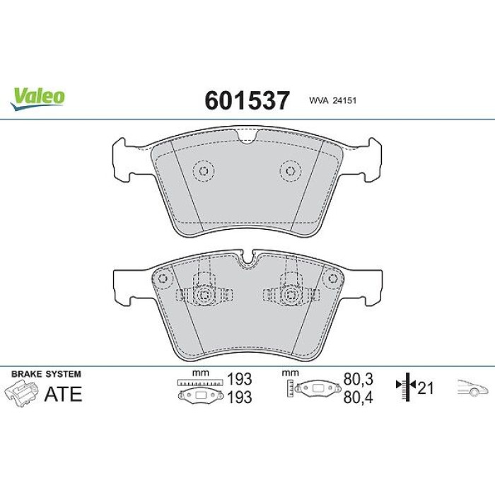 Valeo Bremsbelagsatz 601537 Valeo Bremsbelagsatz 601537