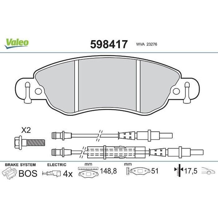 Valeo Bremsbelagsatz 598417 Valeo Bremsbelagsatz 598417