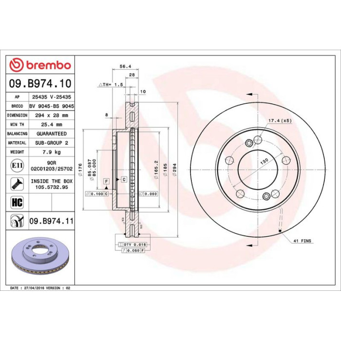 Brembo Bremsscheibe Vorderachse 09.B974.11 Brembo Bremsscheibe Vorderachse 09.B974.11