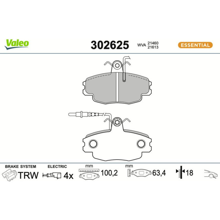 Valeo Bremsbelagsatz 302625 Valeo Bremsbelagsatz 302625