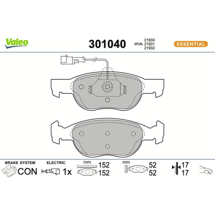 301040 Valeo Bremsbelagsatz 301040 301040 Valeo Bremsbelagsatz 301040