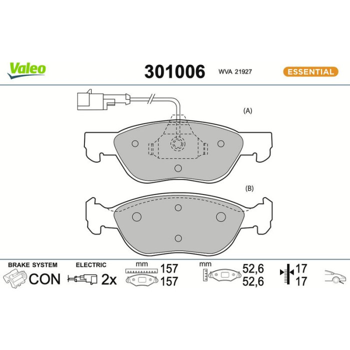 Valeo Bremsbelagsatz 301006 Valeo Bremsbelagsatz 301006