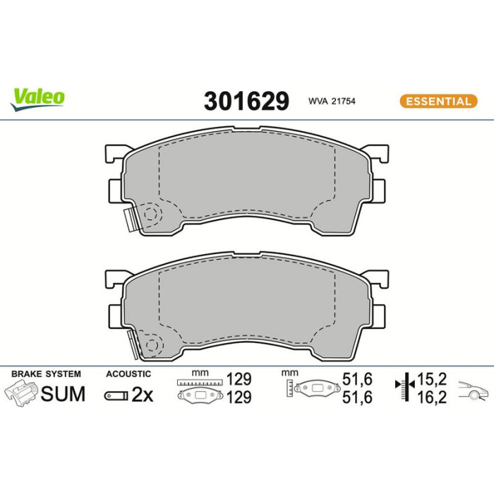 301629 Valeo Bremsbelagsatz 301629 301629 Valeo Bremsbelagsatz 301629