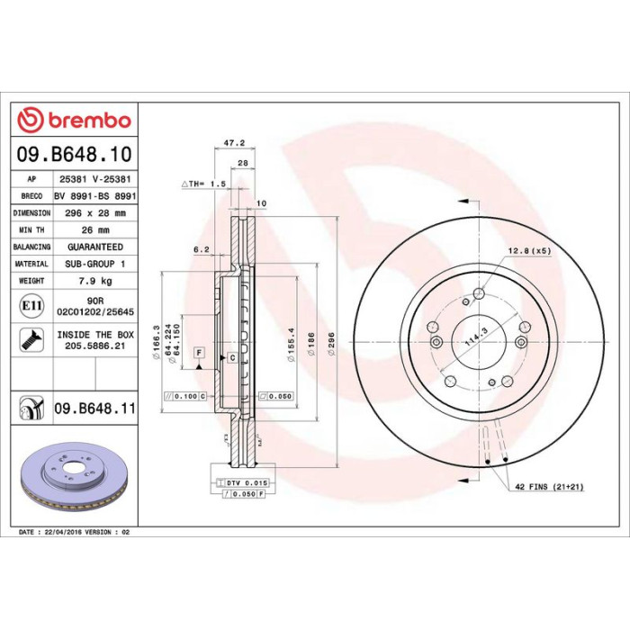 Brembo Bremsscheibe Vorderachse 09.B648.10