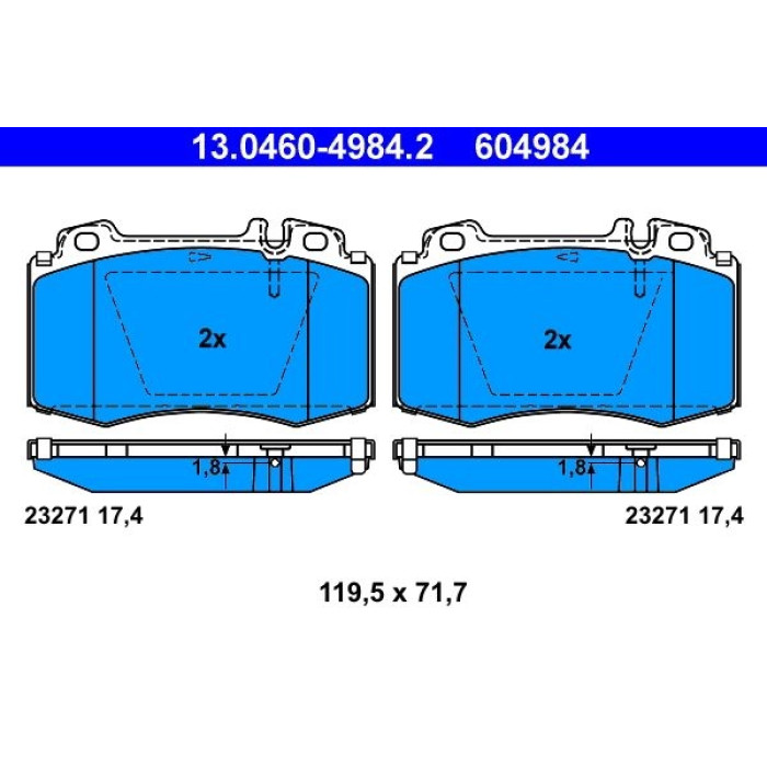 13.0460-4984.2 ATE Bremsbelagsatz Mercedes-Benz Vorderachse W163/W220 280-600 13.0460-4984.2 13.0460-4984.2 ATE Bremsbelagsatz Mercedes-Benz Vorderachse W163/W220 280-600 13.0460-4984.2
