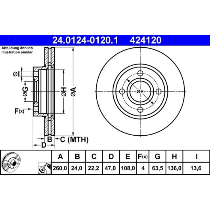 ATE Bremsscheibe Ford Vorderachse Mondeo/Scorpio 1.6-2.9 93-00 24.0124-0120.1 ATE Bremsscheibe Ford Vorderachse Mondeo/Scorpio 1.6-2.9 93-00 24.0124-0120.1