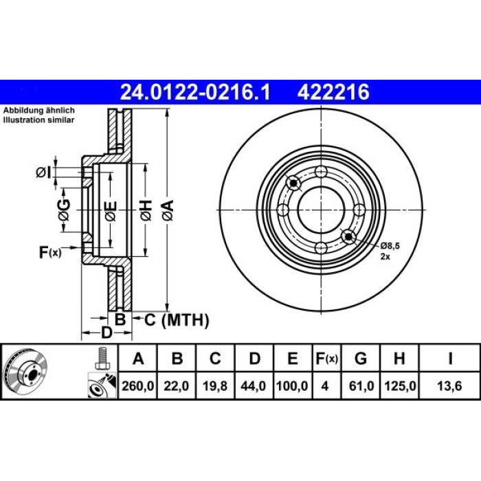 24.0122-0216.1 ATE Bremsscheibe Renault/Nissan Vorderachse 24.0122-0216.1 24.0122-0216.1 ATE Bremsscheibe Renault/Nissan Vorderachse 24.0122-0216.1