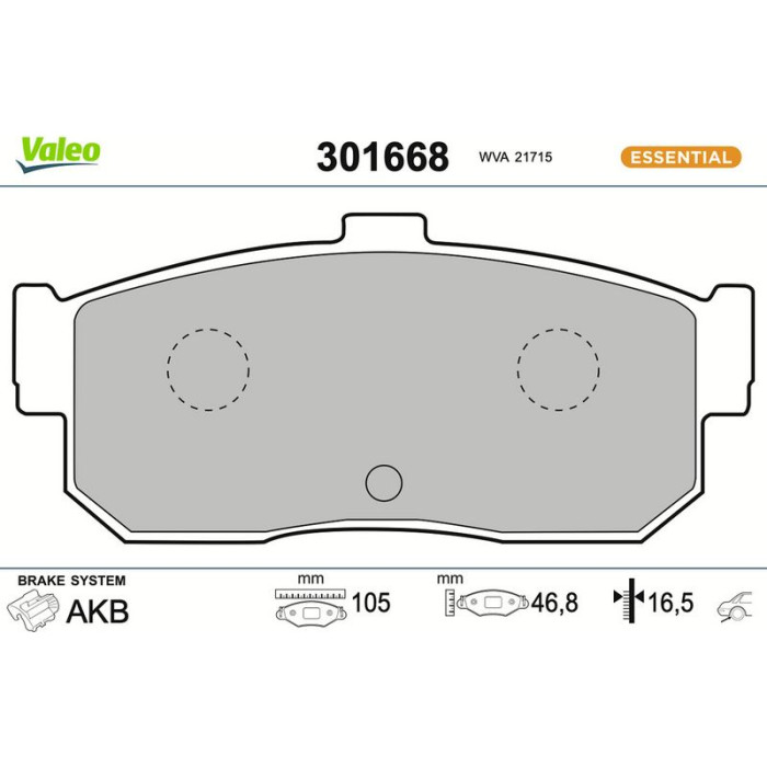 Valeo Bremsbelagsatz 301668 Valeo Bremsbelagsatz 301668