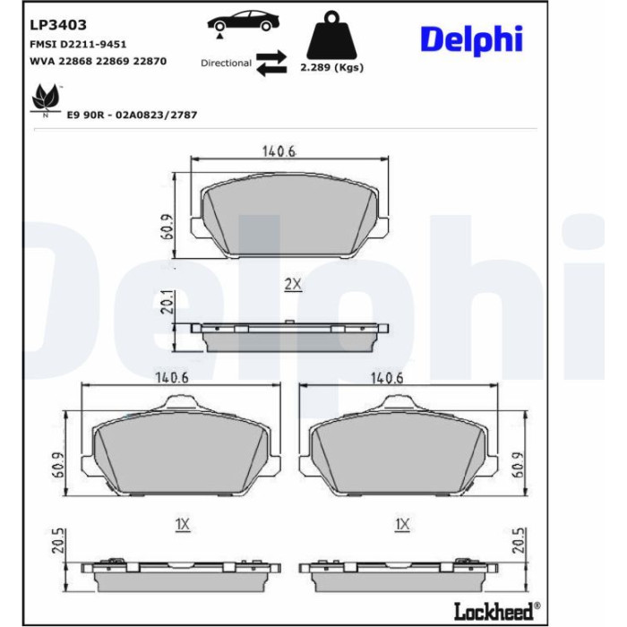 Delphi Bremsbelagsatz LP3403 Delphi Bremsbelagsatz LP3403