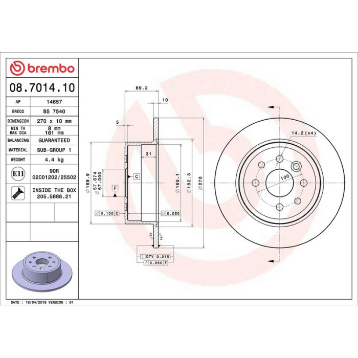 Brembo Bremsscheibe Hinterachse 08.7014.10 Brembo Bremsscheibe Hinterachse 08.7014.10