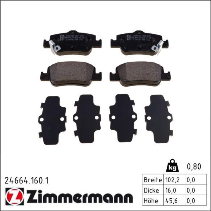 ZIMMERMANN Bremsbeläge 24664.160.1 ZIMMERMANN Bremsbeläge 24664.160.1