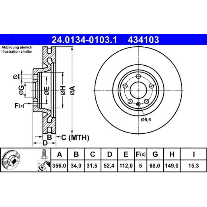 ATE Bremsscheibe Audi S. A6/A7/A8 1.8-4.0 10 24.0134-0103.1 ATE Bremsscheibe Audi S. A6/A7/A8 1.8-4.0 10 24.0134-0103.1