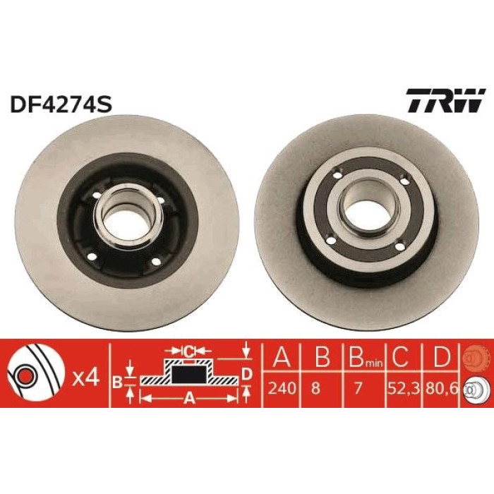TRW Bremsscheibe Hinterachse DF4274S TRW Bremsscheibe Hinterachse DF4274S