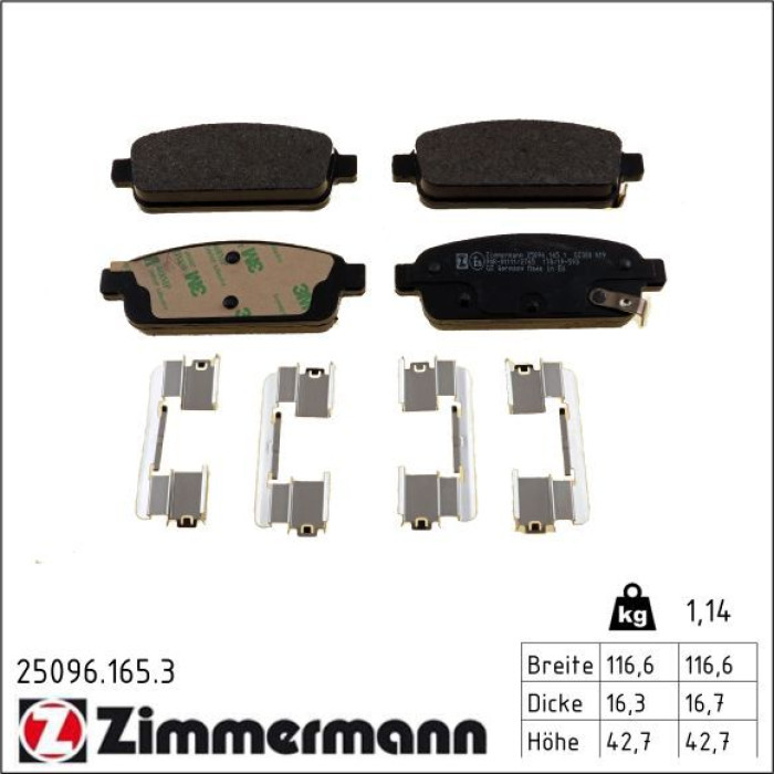 ZIMMERMANN Bremsbelagsatz, Scheibenbremse 25096.165.3 ZIMMERMANN Bremsbelagsatz, Scheibenbremse 25096.165.3