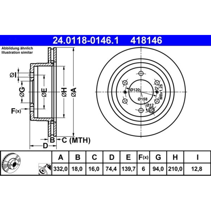 ATE Bremsscheibe Mitsubishi Hinterachse Pajero 3.2 Di-D/3.8 07 24.0118-0146.1 ATE Bremsscheibe Mitsubishi Hinterachse Pajero 3.2 Di-D/3.8 07 24.0118-0146.1