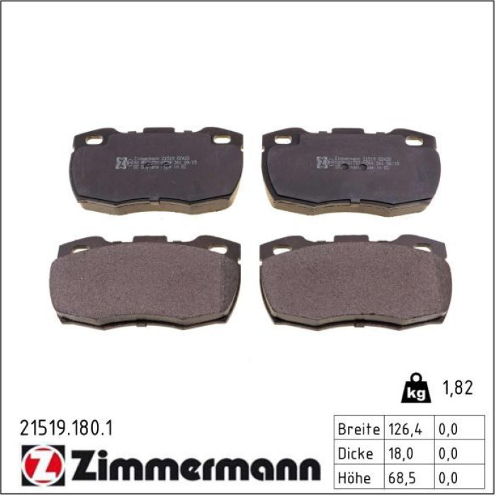 ZIMMERMANN Bremsbeläge 21519.180.1 ZIMMERMANN Bremsbeläge 21519.180.1