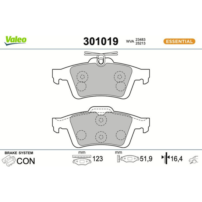 Valeo Bremsbelagsatz 301019 Valeo Bremsbelagsatz 301019