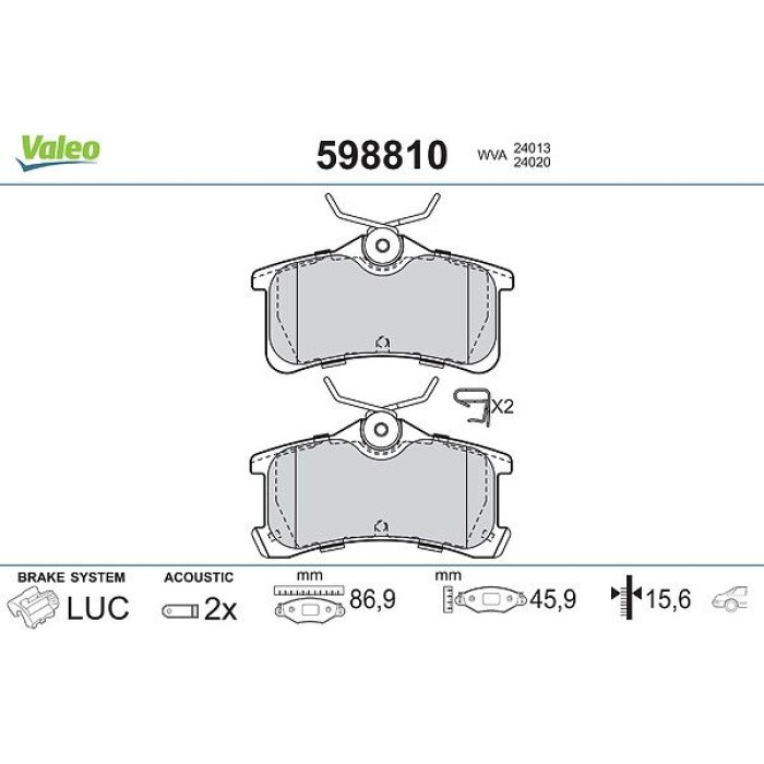Valeo Bremsbelagsatz 598810 Valeo Bremsbelagsatz 598810