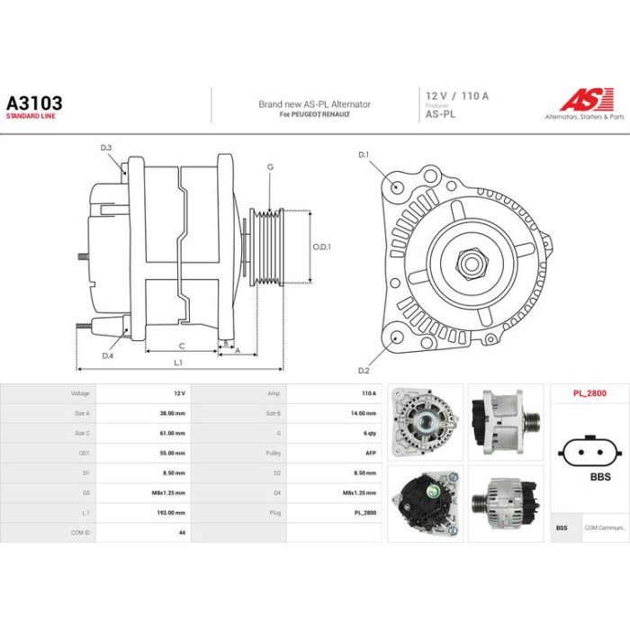 A3103 AS-PL Lichtmaschine (Generator) A3103