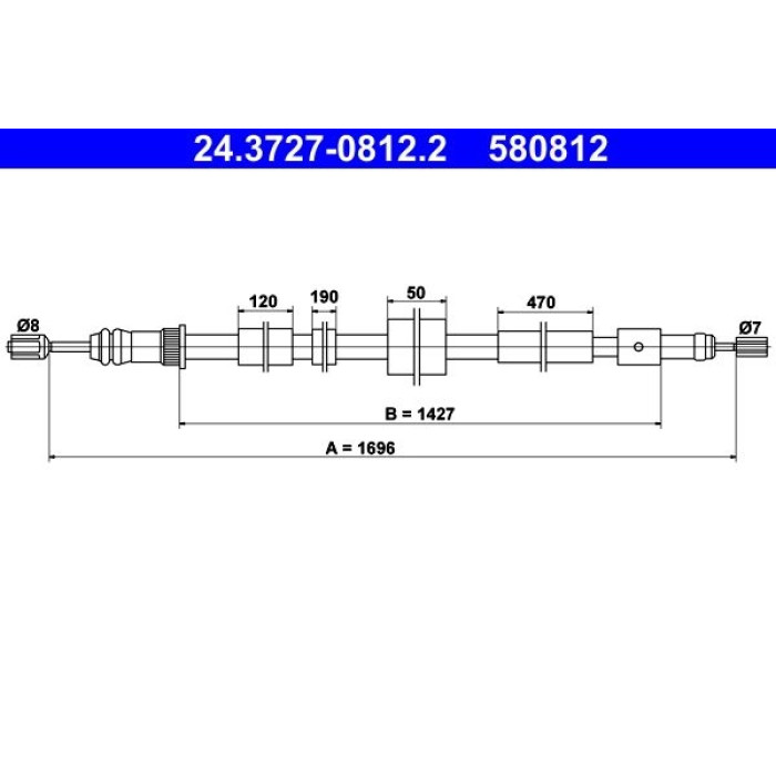 ATE Handbremsseil 24.3727-0812.2 ATE Handbremsseil 24.3727-0812.2