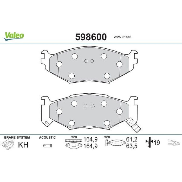 Valeo Bremsbelagsatz 598600 Valeo Bremsbelagsatz 598600