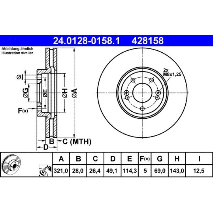 ATE Bremsscheibe Hyundai Vorderachse Santa Fe 2.2 Crdi/2.7 06-12 24.0128-0158.1 ATE Bremsscheibe Hyundai Vorderachse Santa Fe 2.2 Crdi/2.7 06-12 24.0128-0158.1