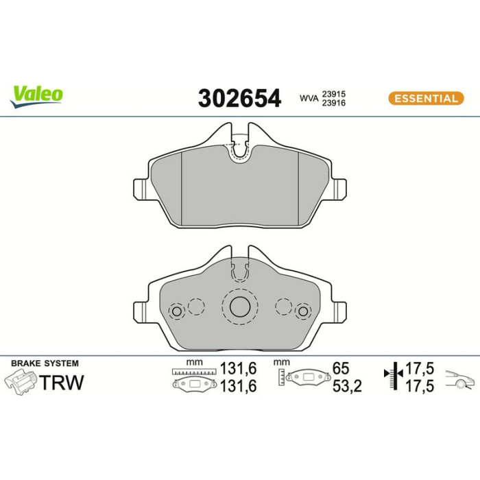 Valeo Bremsbelagsatz 302654 Valeo Bremsbelagsatz 302654