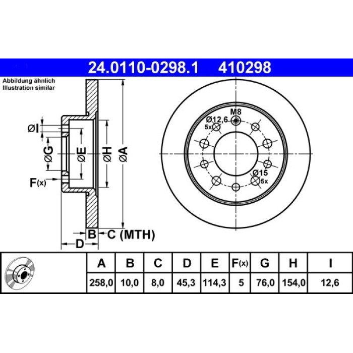 ATE Bremsscheibe Hyundai Hinterachse Coupe 1.6-2.7 01-09 24.0110-0298.1 ATE Bremsscheibe Hyundai Hinterachse Coupe 1.6-2.7 01-09 24.0110-0298.1