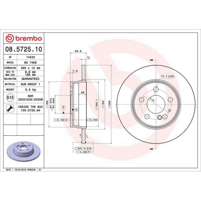 Brembo Bremsscheibe Hinterachse 08.5725.10 Brembo Bremsscheibe Hinterachse 08.5725.10