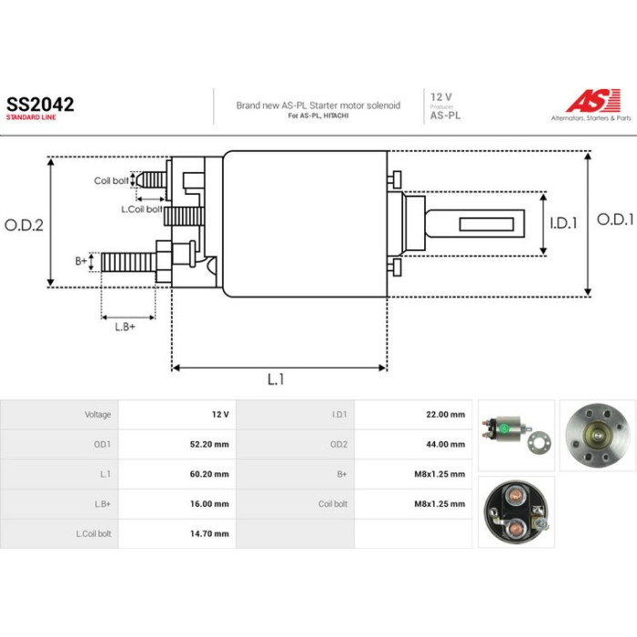 AS-PL Magnetschalter für Anlasser SS2042 AS-PL Magnetschalter für Anlasser SS2042
