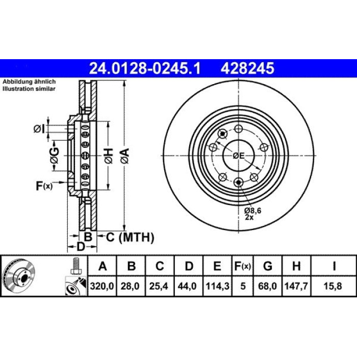 ATE Bremsscheibe Renault Vorderachse Laguna/Scenic/Talisman 07 24.0128-0245.1 ATE Bremsscheibe Renault Vorderachse Laguna/Scenic/Talisman 07 24.0128-0245.1