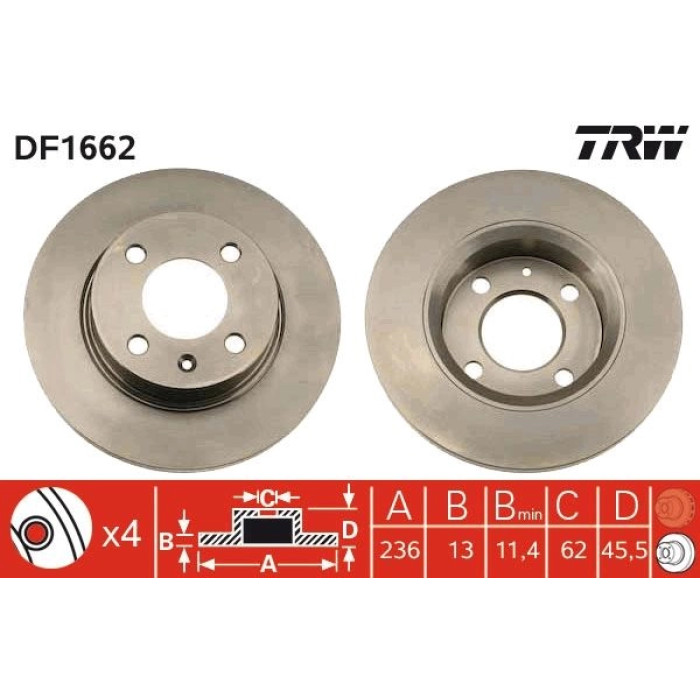 TRW Bremsscheibe Skoda P. Favorit DF1662 TRW Bremsscheibe Skoda P. Favorit DF1662