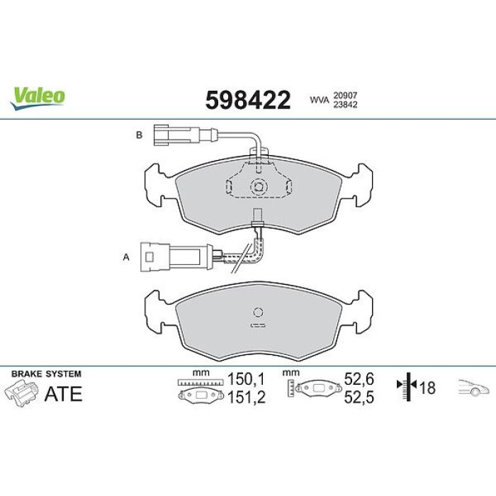Valeo Bremsbelagsatz 598422 Valeo Bremsbelagsatz 598422
