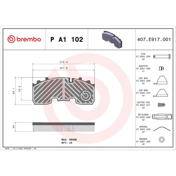 P A1 102 BREMBO Bremsbelagsatz, Scheibenbremse P A1 102 P A1 102 BREMBO Bremsbelagsatz, Scheibenbremse P A1 102