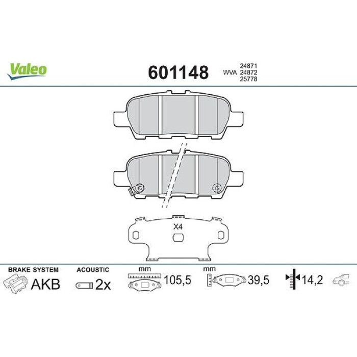 Valeo Bremsbelagsatz 601148 Valeo Bremsbelagsatz 601148