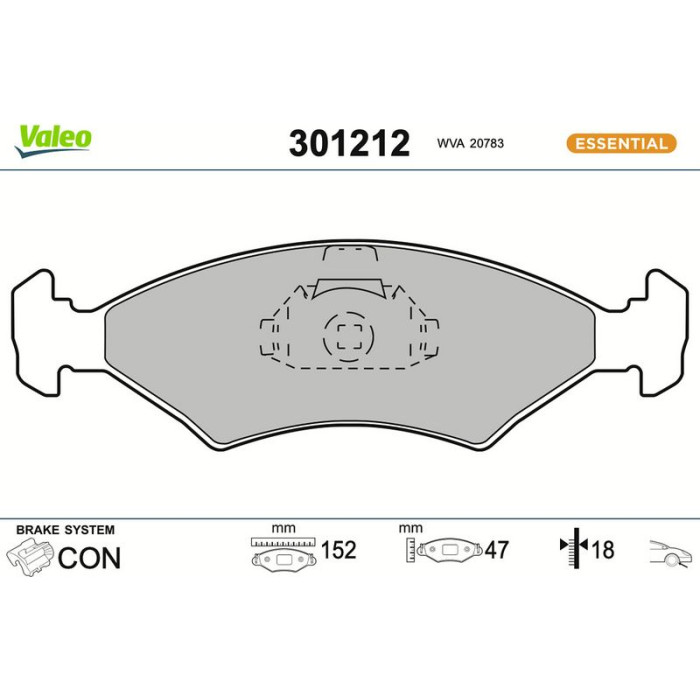 Valeo Bremsbelagsatz 301212 Valeo Bremsbelagsatz 301212