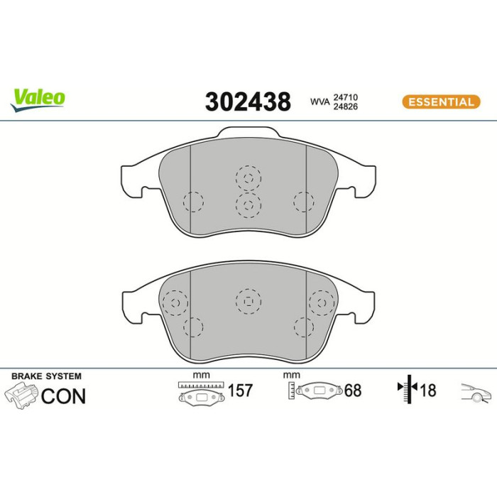 Valeo Bremsbelagsatz 302438 Valeo Bremsbelagsatz 302438
