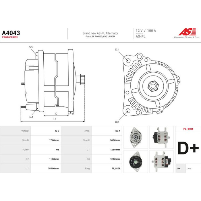 A4043 AS-PL Lichtmaschine (Generator) A4043