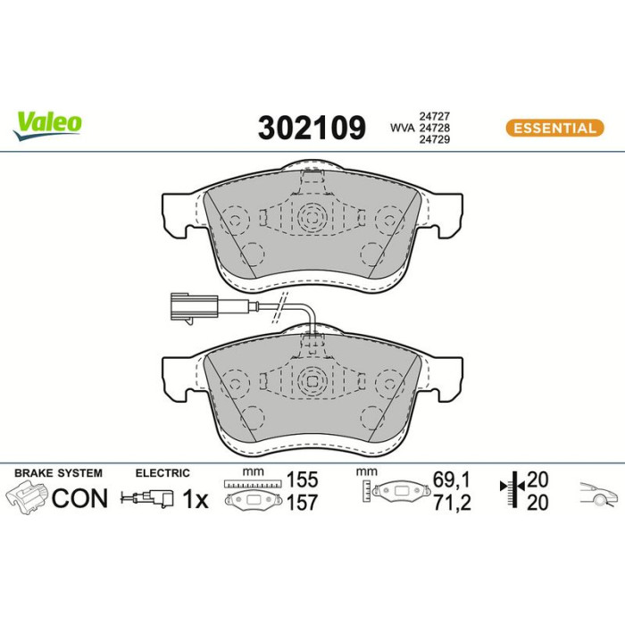 302109 Valeo Bremsbelagsatz 302109 302109 Valeo Bremsbelagsatz 302109